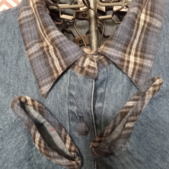 TR Bentley Plus denim/jean maxi midi dress pockets flannel collar buttons 18W - Picture 5 of 11